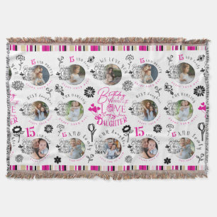 Daughter Birthday Photo Collage Typography Throw Blanket