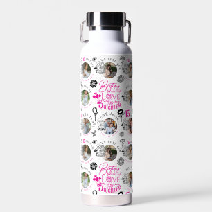 Daughter Birthday Photo Collage Typography Water Bottle