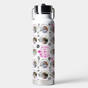 Daughter Birthday Photo Collage Typography  Water Bottle