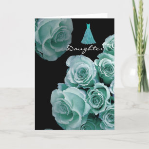 DAUGHTER - Bridesmaid Turquoise Blue Roses & Dress Invitation