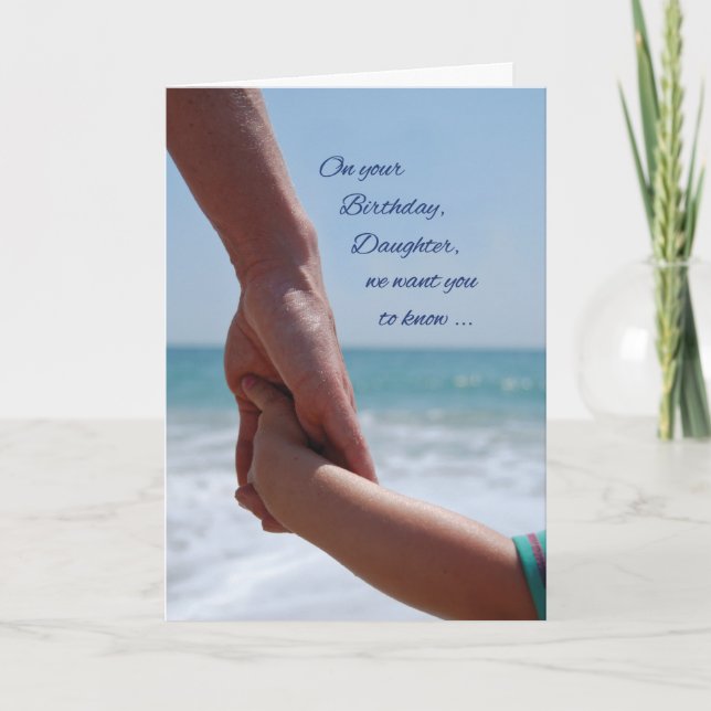 Daughter Child Birthday Holding Hands on Beach Card (Front)