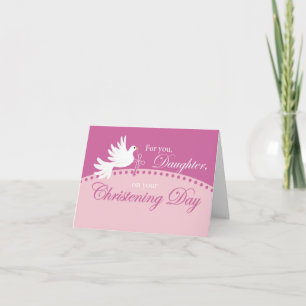 Daughter Christening Dove on Pink Card