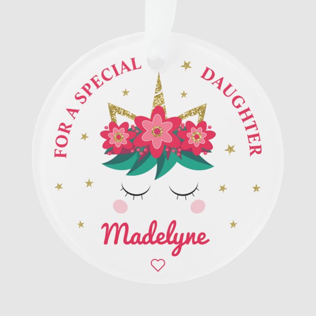 Daughter Christmas Unicorn Personalised Ornament (Front)