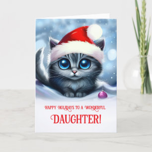 Daughter Christmas with Cat in Holiday Hat Cute Card