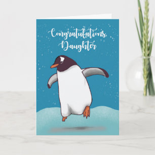 Daughter Congratulations Penguin Jumping For Joy Card