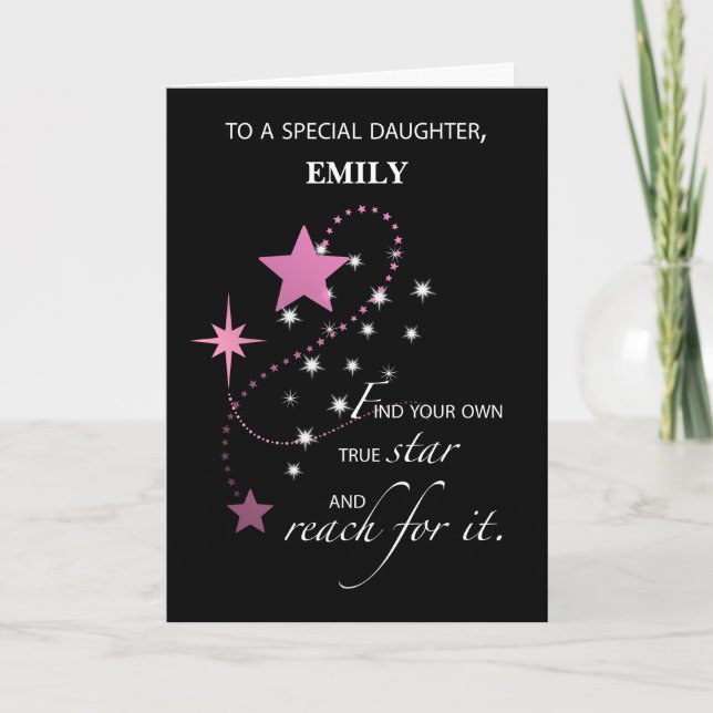 Daughter Customisable Name Pink Graduation Star Card (Front)