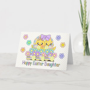Daughter Cute Easter Chicks In A Basket With Eggs Holiday Card