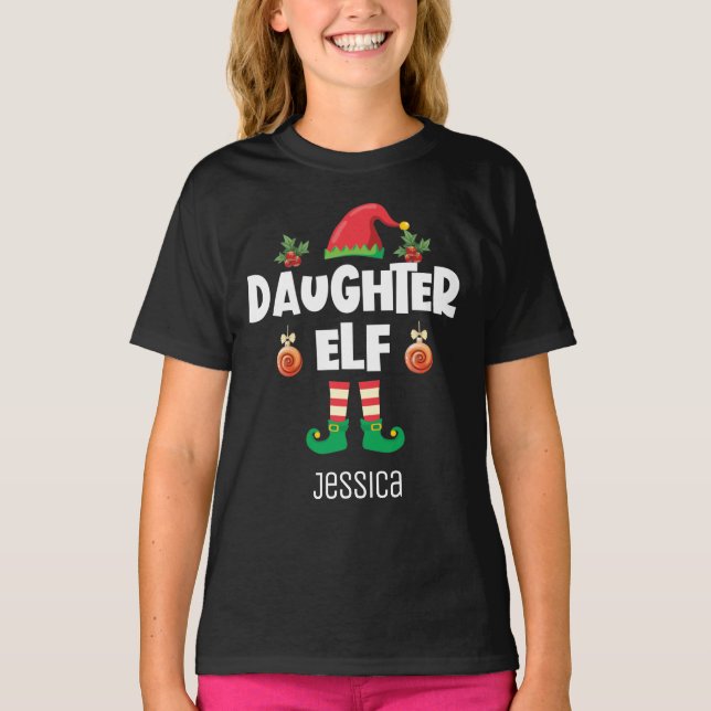 Daughter elf family matching christmas outfit name T-Shirt (Front)