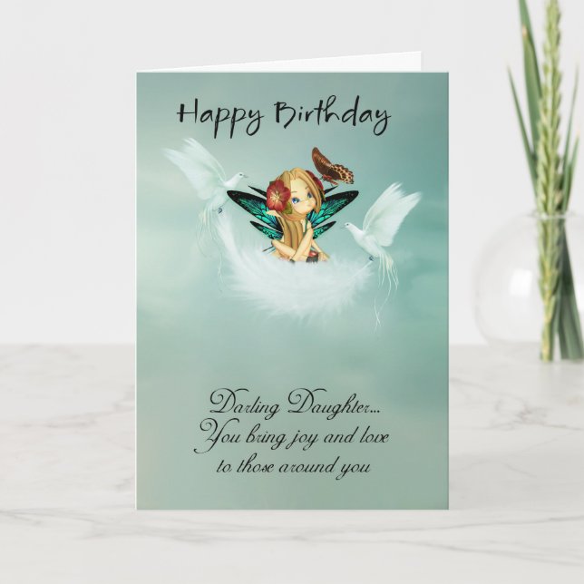 Daughter Fairy Birthday Card With Doves (Front)