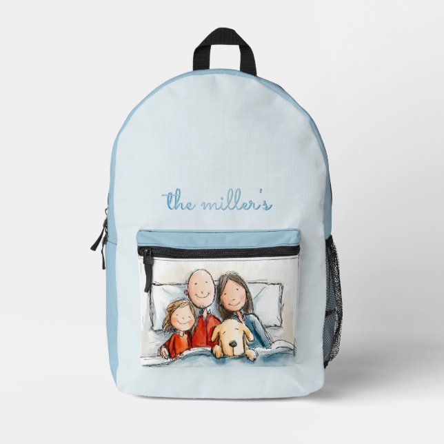 Daughter Father Mother and the Puppy Printed Backpack (Front)