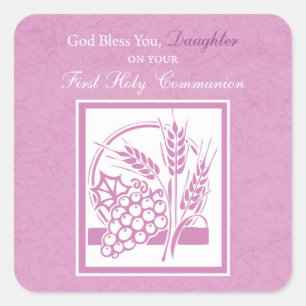 Daughter First Communion, Pink Square Sticker