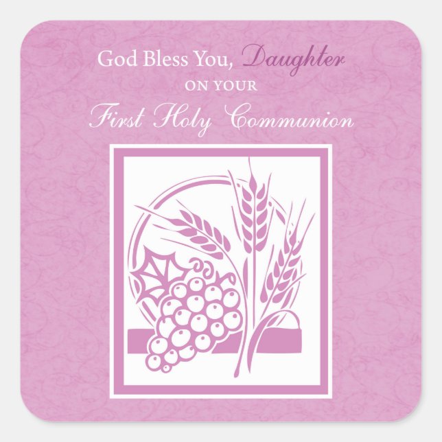 Daughter First Communion, Pink Square Sticker (Front)