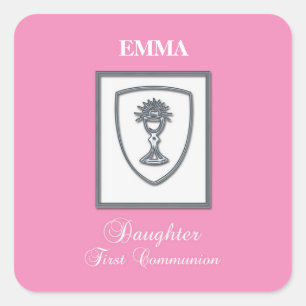 Daughter, First Communion Silver Chalice Square Sticker