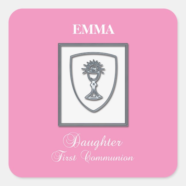 Daughter, First Communion Silver Chalice Square Sticker (Front)