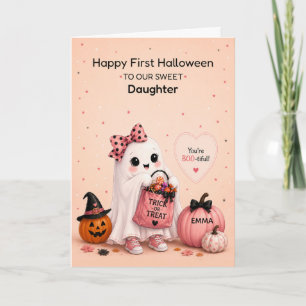 Daughter First Halloween Custom Name Cute Ghost Card