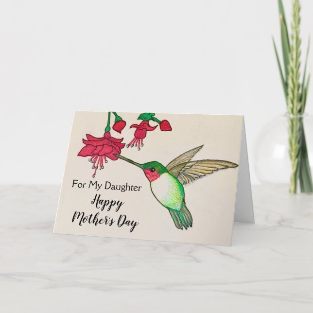 Daughter For Mother's Day Hummingbird Art Card (Front)