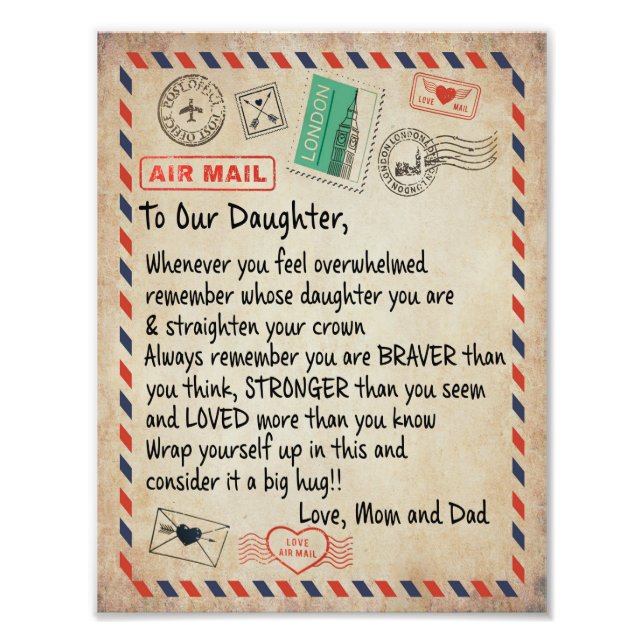 Daughter Gift | To Our Daughter Love From Mum Dad Photo Print (Front)
