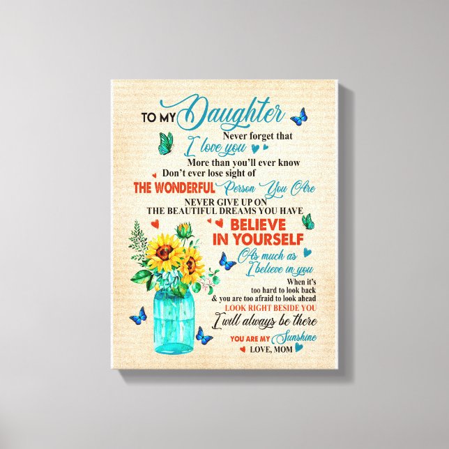 Daughter Gifts | Letter To My Daughter From Mum Canvas Print (Front)