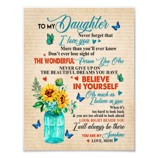 Daughter Gifts | Letter To My Daughter From Mum Photo Print (Front)