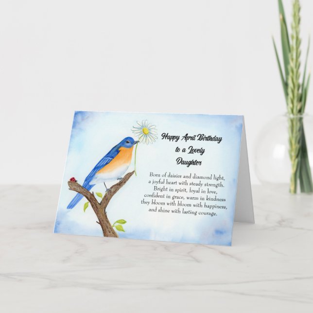 Daughter Happy April Birthday with Bluebird Card (Front)