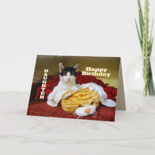 Daughter Happy Birthday Kitten with Toy Tiger Card