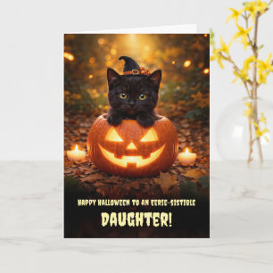 Daughter Happy Halloween Cute Black Cat Kitten Card