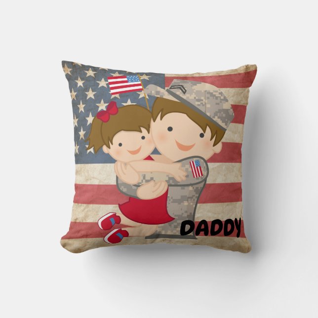 Daughter Hugging Soldier Daddy Cushion (Front)