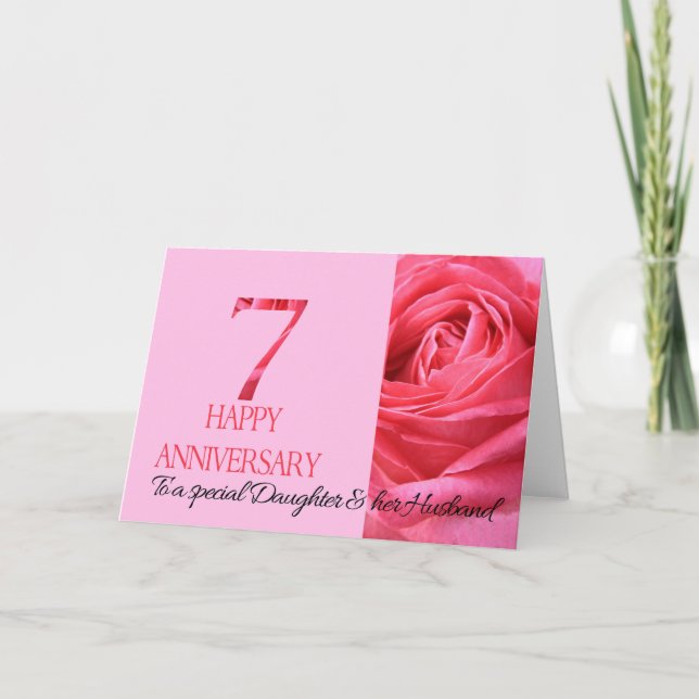 Daughter & Husband Anniversary Card Pink Rose (Front)