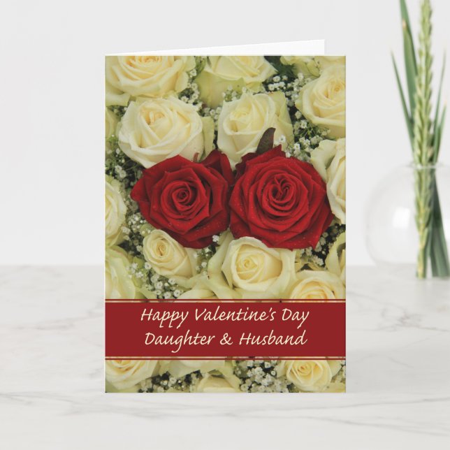 Daughter & Husband Happy Valentine's Day Roses Holiday Card (Front)