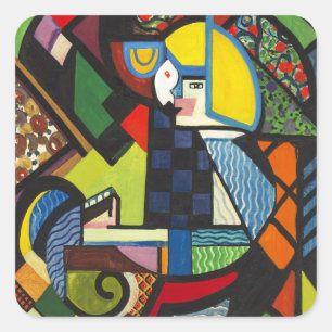 Daughter in a Rocket, colourful painting, Square Sticker