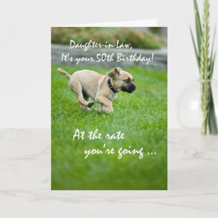 Daughter-in-law, 50th Birthday Puppy Running Card