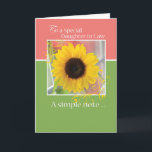 Daughter-in-Law, 90th Birthday, Just a Note Card<br><div class="desc">A simple note to give your daughter-in-law. Send her your beautiful messages on this card. A beautiful sunflower is shown on a green and pink card. Perfect to bring your 
thoughtful words for her.</div>