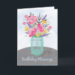 Daughter-in-Law Birthday Blessings Jar Vase Card<br><div class="desc">Send your Daughter-in-Law blessings not just on her birthday but throughout the year. Pretty watercolor-looking flowers in a mason jar vase are set on a striped tablecloth. Perfect religious birthday card for your Daughter-in-Law.</div>