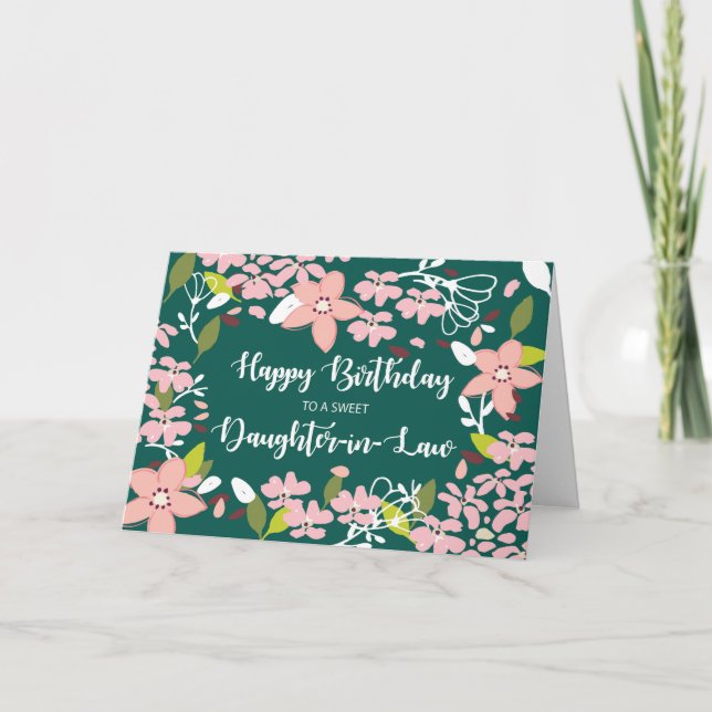 Daughter-in-Law Birthday Green Flowers Card (Front)
