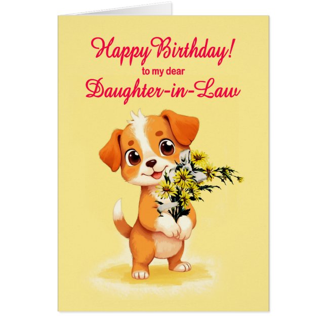 Daughter In Law Birthday Puppy and Flowers  (Front)