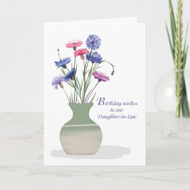 Daughter in Law Birthday Wishes Corn Flowers Vase Card (Front)