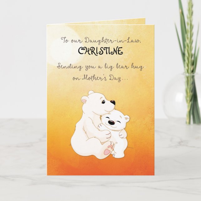 Daughter in Law Custom Name Mother's Day Bear Hugs Card (Front)
