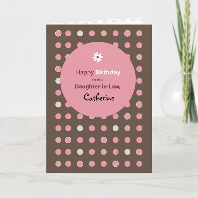 Daughter in Law Customisable Name Pink Brown Dots  Card (Front)