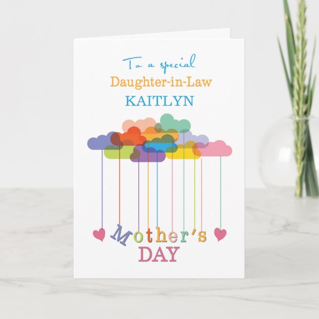 Daughter-in-Law Cute Mothers Day Rainbow Clouds Card (Front)