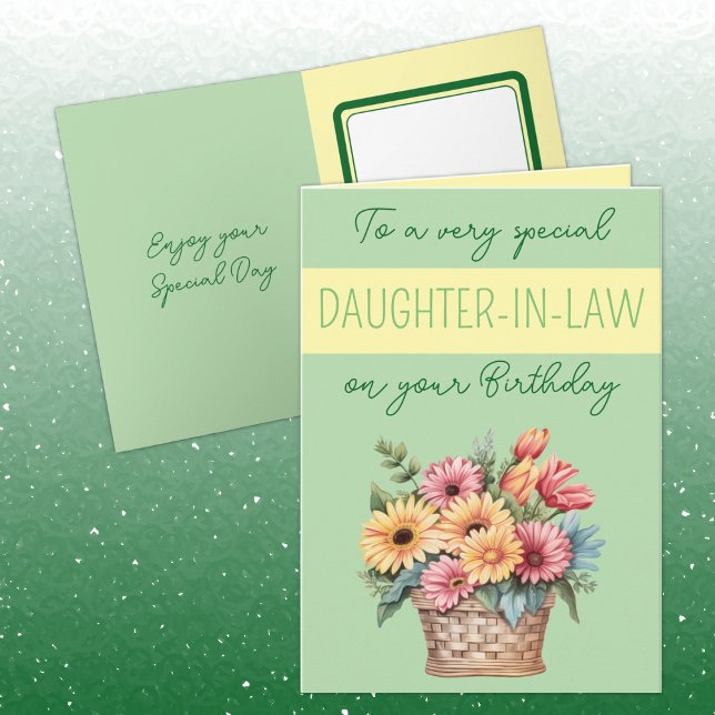 Daughter-in-law gerbera green yellow birthday card (Creator Uploaded)