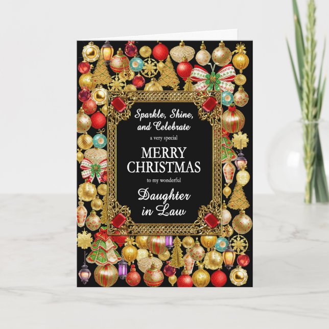Daughter in Law Merry Christmas with Ornaments Holiday Card (Front)