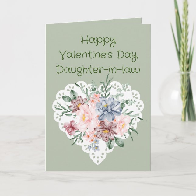 Daughter-in-law Mixed Garden Flower Valentine  Holiday Card (Front)