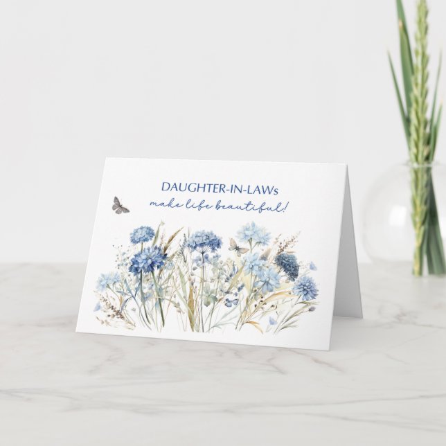 Daughter in Law Mothers Day Dusty Blue Wildflowers Card (Front)
