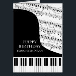 Daughter in Law Piano and Music Birthday<br><div class="desc">A birthday card for a daughter-in-law who is into piano music. A grand piano with the keys along the bottom of the card. A sheet of music fills the background. A great card for someone who loves music. This is NOT a musical card,  it does NOT play music:</div>