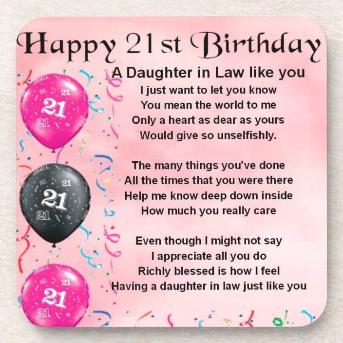 Daughter in Law Poem - 21st Birthday Coaster | Zazzle.co.uk