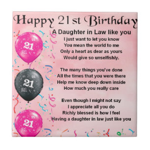 Daughter in Law Poem - 21st Birthday Tile