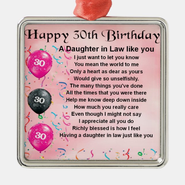Daughter in Law Poem - 30th Birthday Metal Tree Decoration (Front)