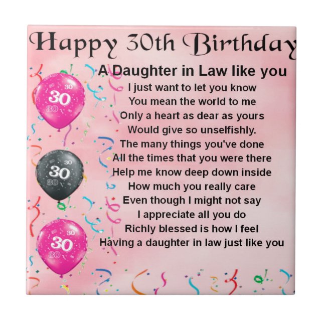 Daughter in Law Poem - 30th Birthday Tile (Front)