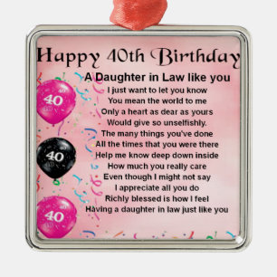 Daughter in Law Poem  -  40th Birthday Metal Tree Decoration