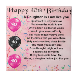 Daughter in Law Poem  -  40th Birthday Tile